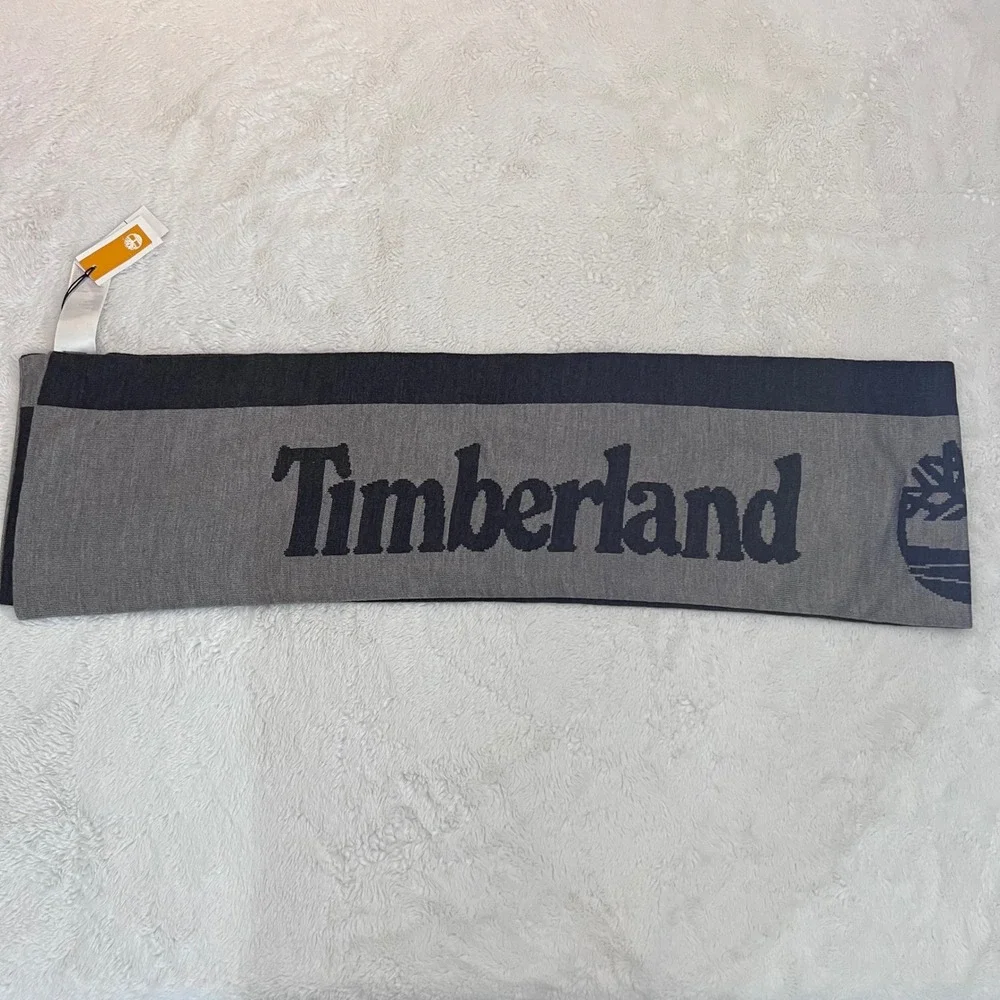 Timberland Grey Charcoal‎ Logo Knit Scarf T101114C Long Scarf New With Tags